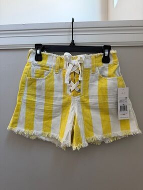 NWT Habitual Girls Yellow and White Striped Lace-Up Shorts Size 10